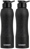Amazon Brand – Solimo Stainless Steel Water Bottle with Hand Grip and Sipper, Set of 2 | Leak-Proof | BPA Free | 1000 ml (Black)