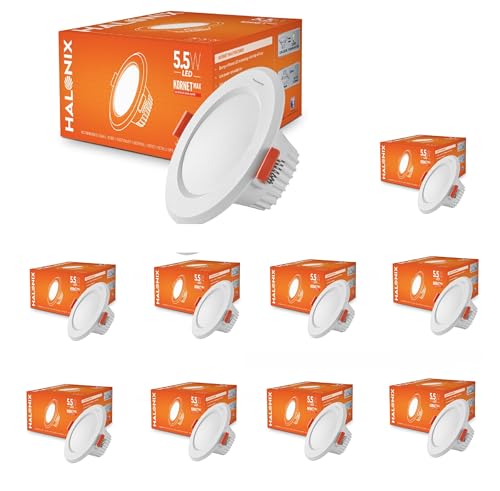 Halonix Kornet 5.5-Watt Junction Box White Led Downlighter| Cut Out- 3 inch | Surge Protection – Upto 4 KV (Pack of 10, White)