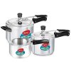 Pigeon by Stovekraft 2+3+5 Litre Combo Special Aluminium Inner Lid Non-Induction base Pressure Cooker (Silver) BIS Certified,Common lid for 2+3L