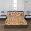 Status Contract Cotton Rich Jaipuri Rajasthani Double Bedsheet with 2 Pillow Covers for Bed Room, Home, Hotel-120 GSM (Yellow)