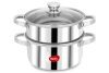 Pigeon By Stovekraft Steel X Steamer Stainless Steel Induction Base, Modak Maker/Momo Maker, Dual Compartment With Glass Lid, 4.6L Capacity, Silver