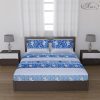 Status Contract Cotton Rich Double Bedsheet with 2 Pillow Covers for Bed Room, Home, Hotel-120 GSM (Blue Stripes)
