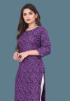 peeluenterprise Women Printed Straight Kurta(Purple, Black)
