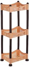 Amazon Brand – Solimo Three-Tier Multipurpose Plastic Rack for Kitchen, Living Room, Bathroom (Concave, Beige and Brown)