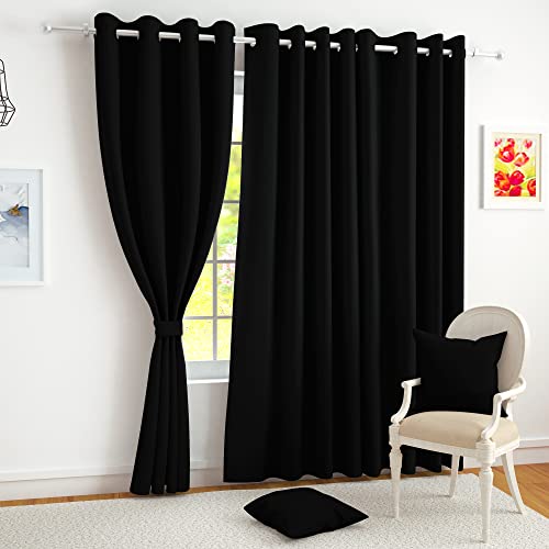 Story@Home Blackout Window Curtains 5 Feet Set of 1 | Plain Design | Thermal Insulated Curtains | Room Darkening | Curtains for Living Room | (118 x 152 cm, Black) | Perfect for Home Decor