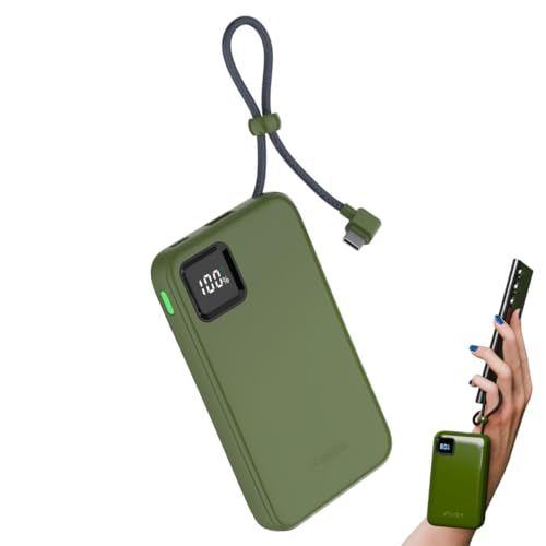 URBN 10000mAh Power Bank with Built-in Type-C Cable | 22.5W Super Fast Charging | Smart LED Display | Pocket Size | Dual Type C PD + USB Output | Portable Charger for iPhone, Samsung, and More – Blue