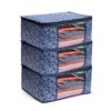 LAXIS Saree Covers With Zip Non-Woven Printed Saree Cover/Saree Organizer For Wardrobe/Cloth Storage/Organizer With Transparent Window/Saree Bags Storage/Clothes Organizer (Blue- Pack of 3)