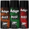 adigo BUZZ CASUAL | INTENSE | WILD | 24HRS LONG LASTING | 165ML EACH Deodorant Spray  –  For Men(495 ml, Pack of 3)