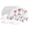 Larah by Borosil Nargis Fluted Series Opalware Dinner Set | 33 Pieces for Family of 6 | Microwave & Dishwasher Safe | Bone-Ash Free | Crockery Set for Dining & Gifting | Plates & Bowls | White