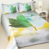 Story@Home King Size Bed Sheet Cotton Digital Printing 300TC Satin Finish with 2 Pillow Covers, 250 cm X 270 cm, Green & Yellow, Abstract| Bedsheet for Double Bed| Perfect for Home Decor