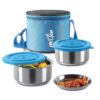 MILTON Ambition 2 Stainless Steel Tiffin, 2 Containers, 300 ml Each with Jacket, Blue | Light Weight | Easy to Carry | Leak Proof | Food Grade | Odour Proof