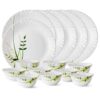 Larah by Borosil Glass Green HerbsThali Set (White) – 18 Pieces