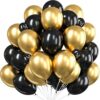PulGos 50pcs for Birthday Decoration Items, Anniversary, Baby Shower, Bachelorette Decorations. Metallic Chrome Balloons for Decorations(Black & Golden)