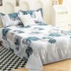 Story@Home bedsheet for Double Bed Queen Size 240TC Satin Finish, Microfiber Double Bed bedsheet, 225X250cm with 2 Pillow Covers, White & Grey, Floral | Perfect for Home Decor