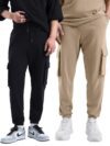 Bewakoof Air 1.0 Men’s Solid Oversized Fit Terry Cargo Joggers(Pack of 2)_A4-552880-552891_Black & Brown_M