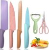 LEDHOLYT Knife for Kitchen use, Kitchen Knife Sets, Professional Colorful Kitchen Knives Set of 6 Pieces, Non-Stick Blades with High Carbon Stainless Steel
