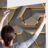 3D Wallpaper for Walls Living Room Full Walls, Self Adhesive Wallpaper Stickers Bedroom, Living Room Furniture Waterproof and Oil Proof. (45x500cm) (Dark Gold Geometric)