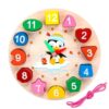 2HEET Wooden Learning Clock for Kids Educational Toy with Analog Time, Shape & Color Sorting, Number Recognition, Bead Lacing String Fine Motor Skills Toy (Multicolor, Pack of 1)