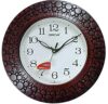 Oreva Plastic Wooden Look Designer Wall Clock (32 x 32 x 4 cm, Brown Red, AQ 5927)
