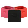 Kuber Industries Pack of 3 Square Foldable & Multipurpose Wardrobe Storage Organizer for Home | Portable Cupboard/Closet Organiser Storage Box for Clothes & Toys | Pink, Red & Black