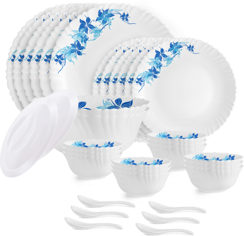 cello Pack of 35 Opalware Dazzle Secret Garden | Extra Strong | | Dinner Set(White, Microwave Safe)