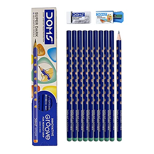 Doms Zoom Ultimate Dark Pencil Box Pack | Triangular Shape For Easy Holding & Comfort | Free Eraser & Sharpner With Each Box | Dark & Neat Handwriting | Pack Of 50 Pencils, Ink black