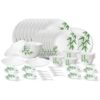 Larah by Borosil Bamboo Leaves Fluted Series Opalware Dinner Set | 63 Pieces for Family of 8 | Microwave & Dishwasher Safe | Bone-Ash Free | Crockery Set for Dining & Gifting | Plates & Bowls | White