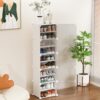 Homeland Plastic Shoe Rack – 10-White DIY Shoe Rack Organizer/Multi-Purpose Shoe Storage Cabinet with Door Expandable Portable and Folding Shoe Rack (10 Layer White)