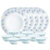 Larah by Borosil Glass MistThali Set (White) – 18 Pieces