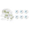 Larah by Borosil Green Leaves Silk Series Opalware Dinner Set, 35 Pieces, White+Larah by Borosil Mimosa Opalware Mug Set, 6-Pieces, White