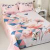 Story@Home Bedsheet for King Size Bed Digital Printing 300TC Satin Finish with 2 Pillow Covers, 250 cm X 270 cm, Baby Pink & White, Geometric | Bedsheet for Double Bed| Perfect for Home Decor
