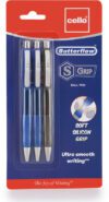 Cello Butterflow S Grip Ball Pen(Pack of 3, Ink Color – Blue, Black)