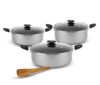 Lifelong Biryani Pot with Glass Lid | Set of 3 | Biryani Pot, Induction Base Casserole Set | Non-Stick & Non-Toxic | Biryani Pulao Serving Pot (LLBYPOT01N, Grey)