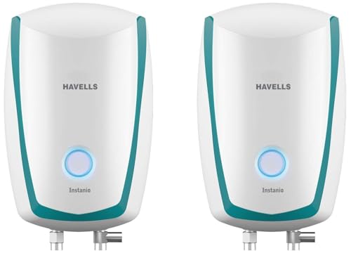 Havells Ambrose 1200mm Energy Saving with Remote Control 5 Star Decorative BLDC Ceiling Fan (Pearl White Wood, Pack of 1) Instanio 1-Litre 3KW Instant Water Heater (Geyser), White Blue