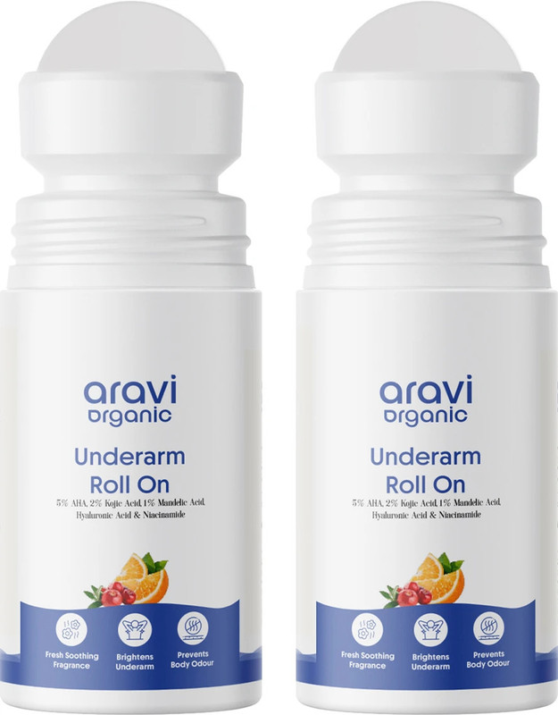 Aravi Organic Under Arm Roll On – 5% AHA & 2% Kojic Acid Control Body Odour Deodorant Roll-on Deodorant Roll-on  –  For Men & Women(100 ml, Pack of 2)