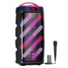 pTron Fusion Bold 100W Karaoke Bluetooth Party Speaker w/Immersive Stereo Sound, Vibrant RGB Lights, 3m Wired Mic, Playback via BT/USB/SD Card/Aux, Mini Remote Control & Type-C Charging (Raven Black)