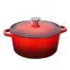 Amazon Basics Enameled Cast Iron Round Dutch Oven Pot with Lid and Dual Handles | Biryani Pot | Iron Kadhai with Lid | Corrosion Proof | Rust Resistant | Non-Stick Large Cooking Pot | 4.5 Litres (Red)