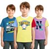 AWG ALL WEATHER GEAR Boy’s Organic Cotton Printed T-Shirts (Pack of 3) | Regular Half Sleeves | Round Neck Tees | Tshirt for Boys and Kids | Age 2-16 Years | Vibrant Prints Tshirts Multicolour