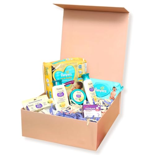 GiggleBox Premium Baby Gift Hamper | Pampers Newborn Diapers & Wipes, Himalaya Baby Care with Pure Cow Ghee & Tedibar Soap | Essential Baby Care Set for Gifting & Daily Use