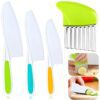 Riviox 4 Pcs Kids Knife Set – Nylon Kitchen Knives with Crinkle Cutter & Serrated Edges | Toddler Chef Tools for Real Cooking & Cutting Fruit, Bread, and Vegetables