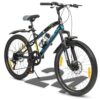 VESCO Hyper-X 24T MTB 7 Speed Gear Cycle for Boys & Girls | Dual Disc Brake | Front Suspension | 16 inch Frame | Ideal for Kids 10-12 Years Mountain Bike (Black)