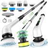 Electric Spin Scrubber, Cordless Cleaning Brush, Shower Cleaning Brush with 9 Brush Heads 2H Power Dual Speed, Adjustable Extension Handle, IPX7 Waterproof for Tub Tile Floor Car, White