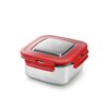 Nayasa Square Eco Lock 700 ml Stainless Steel Lunch Box | Leak Proof Tiffin Box with 4 Side Clip Lock | Maroon