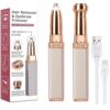 2-in-1 Eyebrow Trimmer & Facial Hair Remover for Women | Rechargeable Epilator with Built-in Ring Light | Face, Upper Lips, Chin, Nose, and Cheeks Hair Removal Tool (Gold)