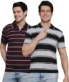 INKKR Striped Men’s Polo Neck (Wine-Black) T-Shirt