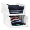 MollisHomes Set of 2 Shirt Stacker For Wardrobe Shirt Stacker Organizer With Lid | Polypropylene Foldable Organizers For Men | Wardrobe Organizer For Storage 43x33x18.5 cm