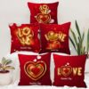 STITCHNEST Gift for Boyfriend Girlfriend Husband Wife Couples Girls Boys Printed Jute Cushion Cover, Set of 5 (16×16 Inches)