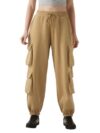Bewakoof Heavy Duty 1.0 Women Solid Super Loose Fit Fleece Cargo Joggers_646703_Brown_L
