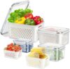 4-Piece Leakproof Fridge Food Containers Set – Transparent Storage Boxes with Removable Strainer for Washing, Draining & Storing Fruits & Veggies-750Ml_1600Ml_2850Ml_4150Ml