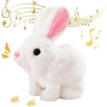 TRUSHALI PRESENT Walking Hopping Bunny Toy – Wiggle Ears, Jumping Motion, Realistic Sounds – Interactive Plush Rabbit for Kids & Toddlers (White)